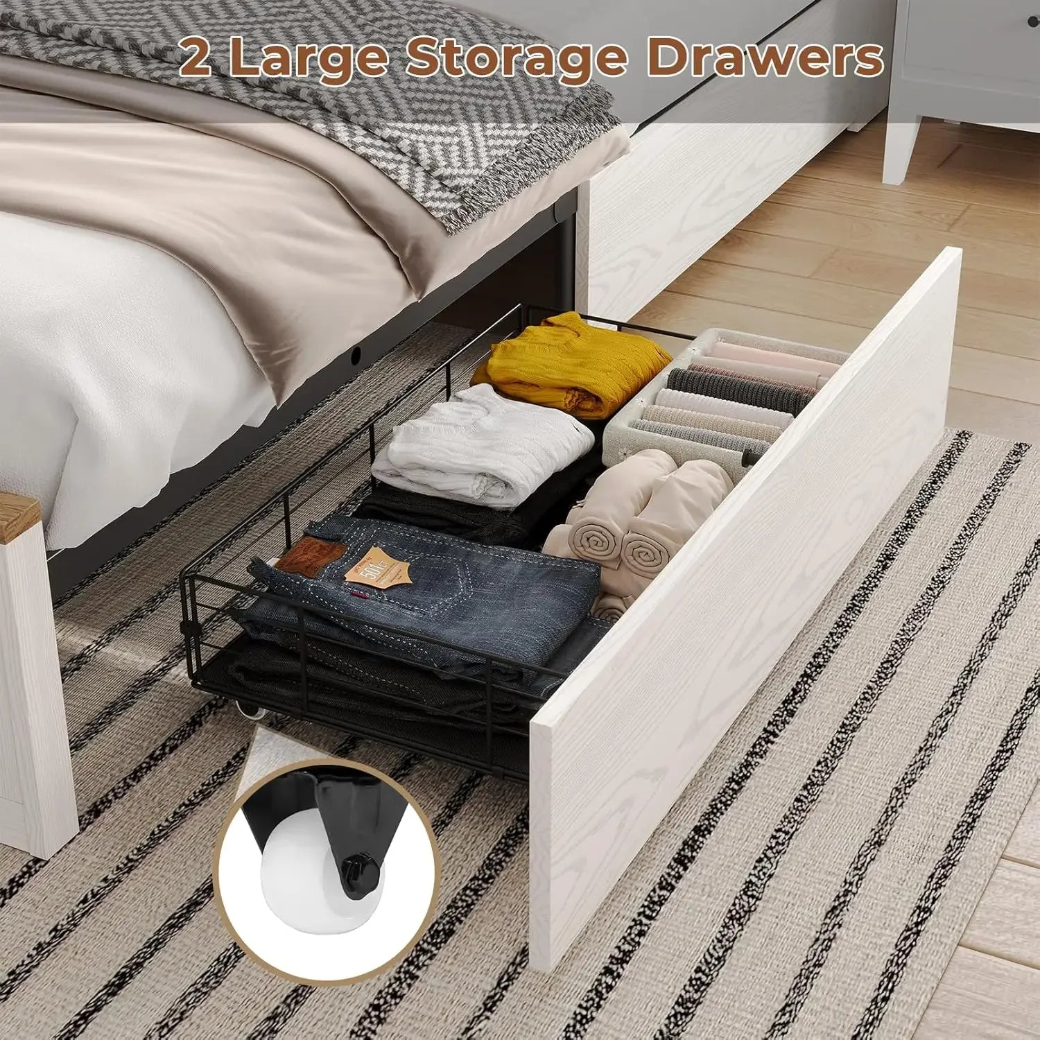 Farmhouse Bed Frame King Size with Bookcase Headboard,  King Bed with LED Lights and Charging Station, Accent with Sliding,White