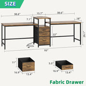 FurnishSpot 93” Two-Person Computer Desk with Power Outlets | Double Workstation with File Drawer & Printer Shelf