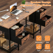 FurnishSpot® Modern Solid Wood Office Desk with Storage Cabinet – Home Office Computer Des