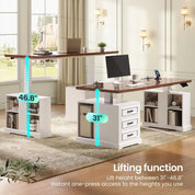 SmartHealth™ Farmhouse Electric Standing Desk – 63" Height Adjustable Computer Desk with 3 Drawers & Storage Shelves