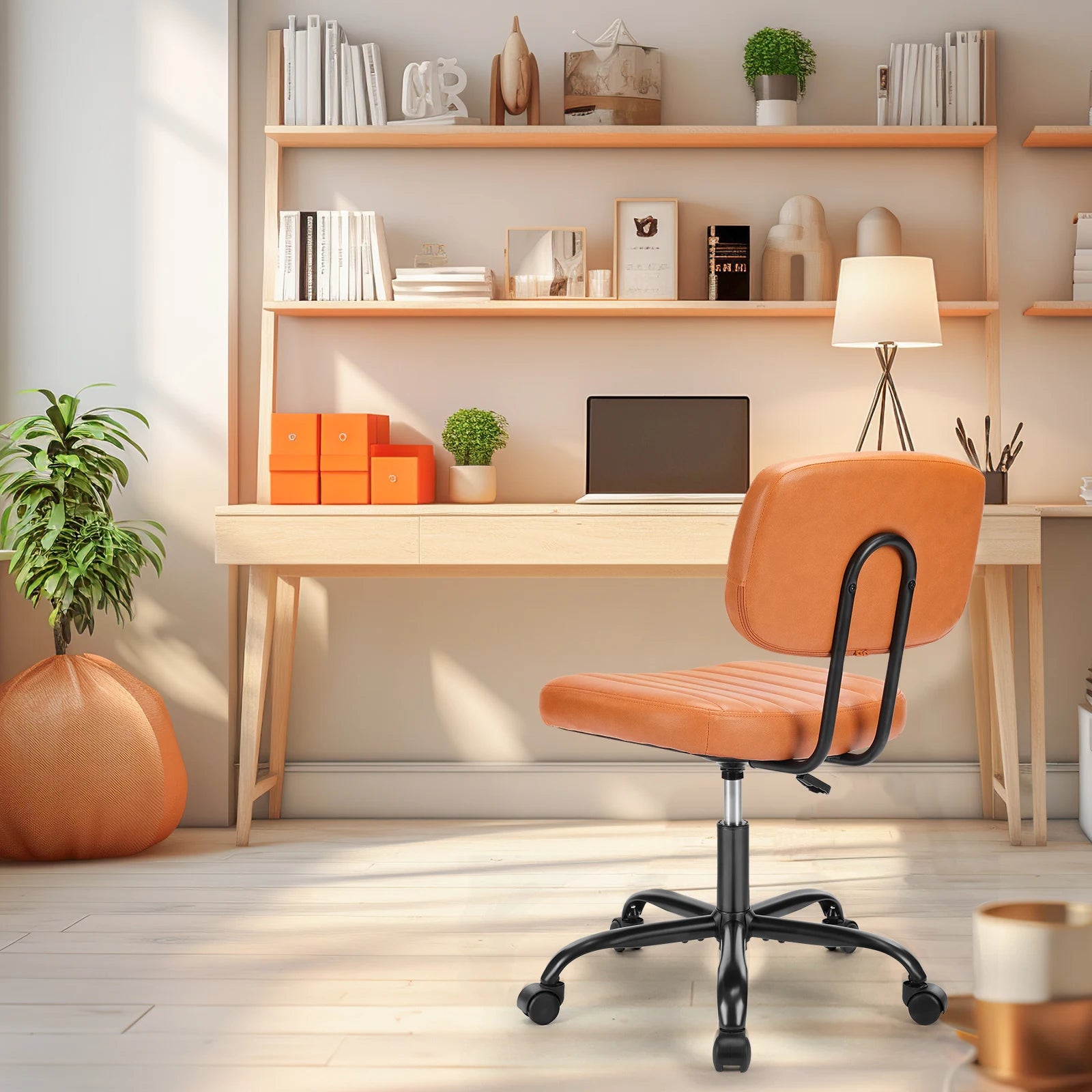 Armless Office Desk Chair with Back Lumbar Support