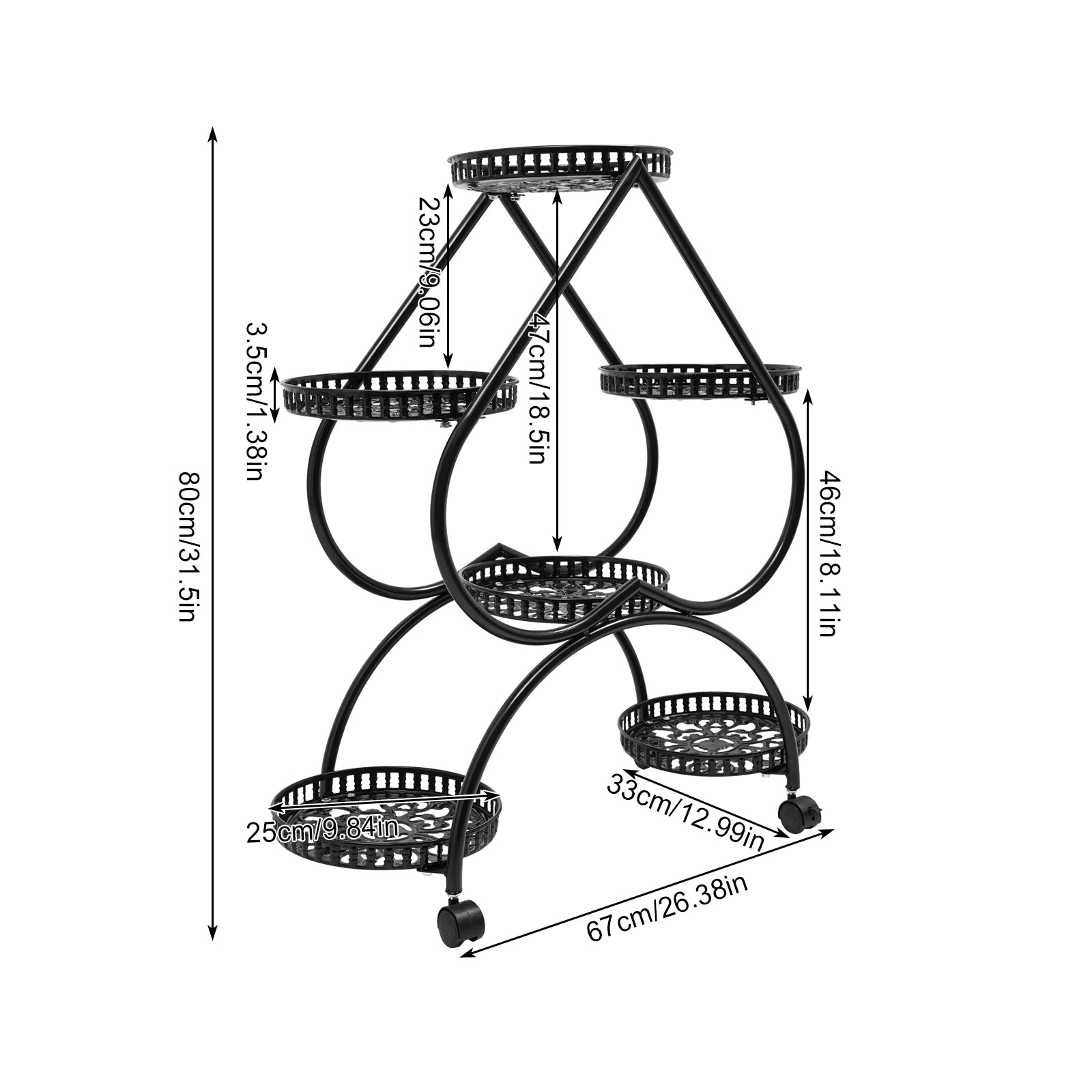 4-Tier Metal Plant Stand Heart Flower Pot Stand 6 Potted Plant Display Rack Indoor Outdoor Plant Shelf for Balcony Patio Garden