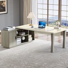 78.7-inch executive desk, large L-shaped desk with cabinets and storage shelves, family office desk, business furniture set