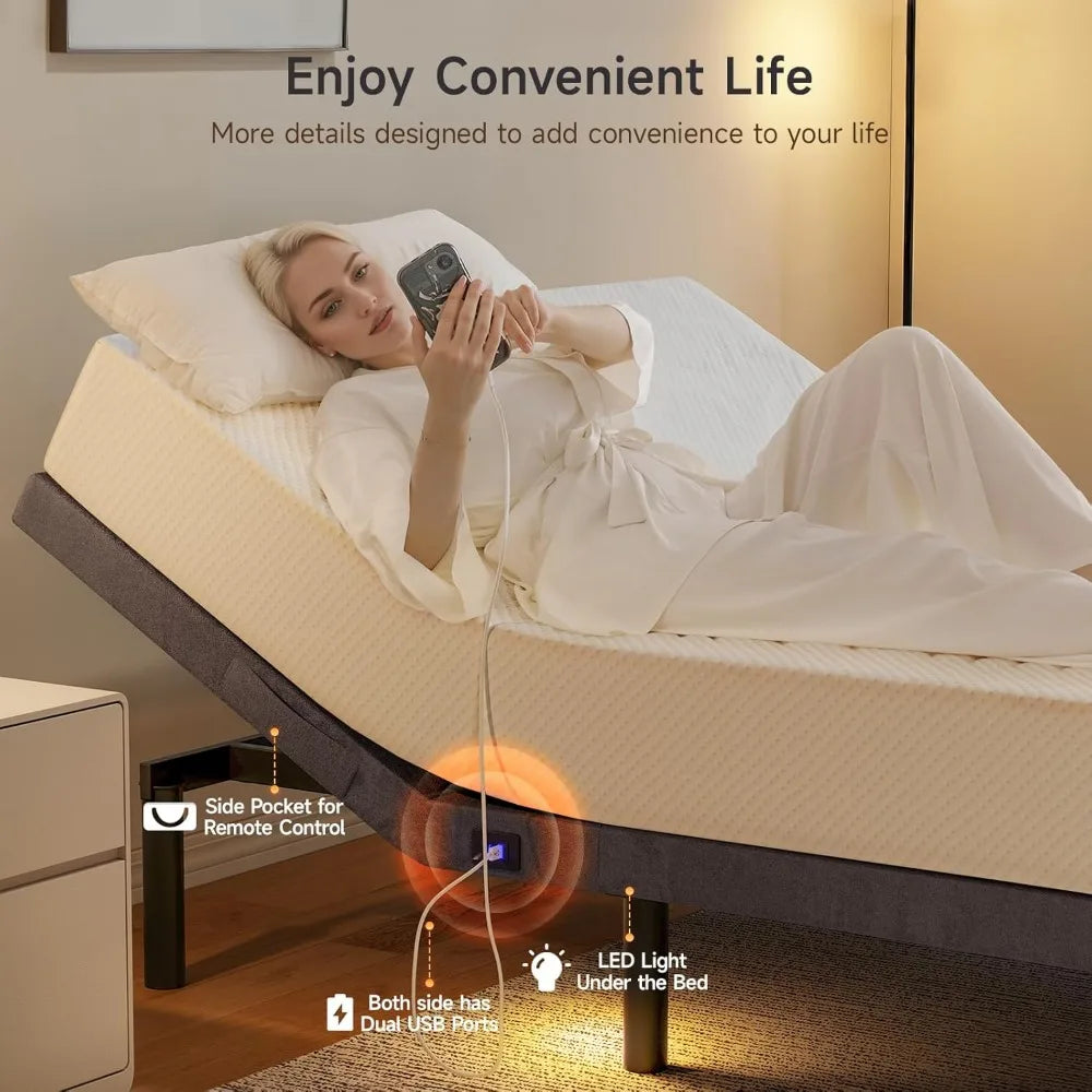 Queen Adjustable Bed Frame with Wireless Remote, Electric Bed Base w/3 Massage Modes, Zero Gravity Bed, Head and Foot Incline, 3