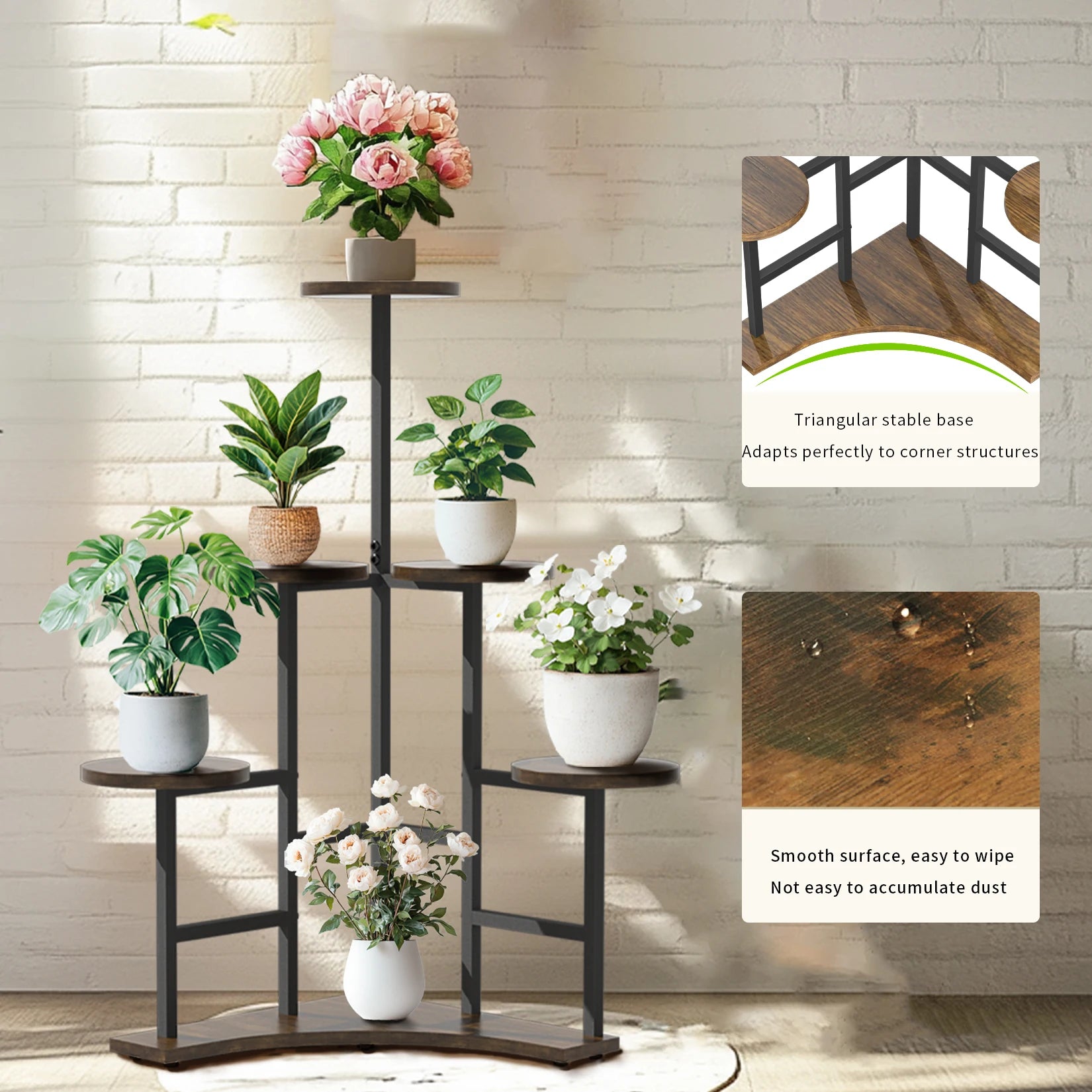 6 Tiered Corner Plant Display Rack Stand Tall Flower Shelf for Living Room Balcony Garden