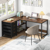 FurnishSpot SpaceSmart™ L-Shaped Computer Desk with Drawers & Open Storage