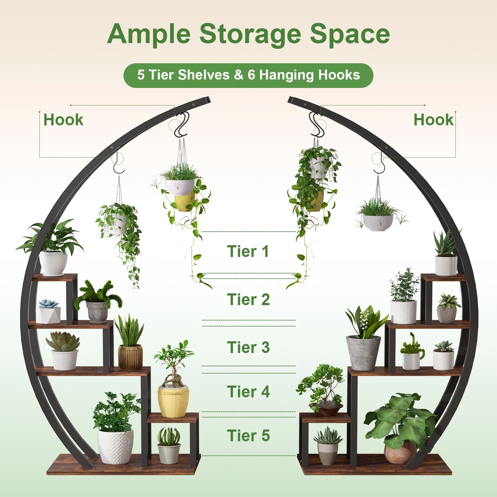 2-Pack 5-Tier Half-Moon Plant Shelf – Metal Flower Stand for Home, Patio, Garden, Balcony