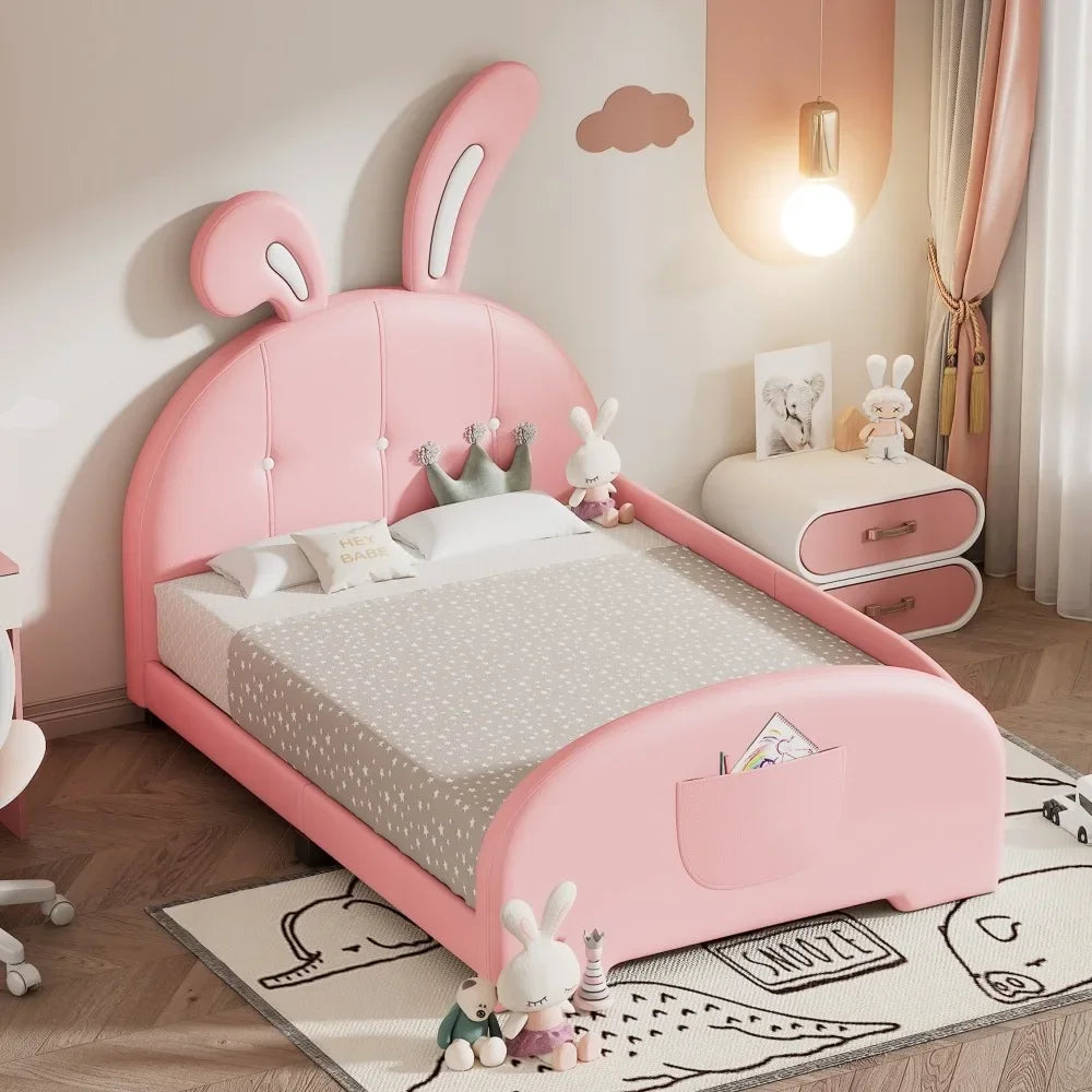 Twin Size Rabbit-Shape Princess Bed Frames with Headboard and Footboard