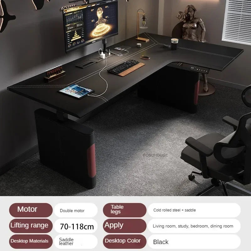 Luxury Corner Lift Computer Desks Home Office Furniture Designer L-shaped Wood Gaming Table Bedroom Student Dormitory Study Desk