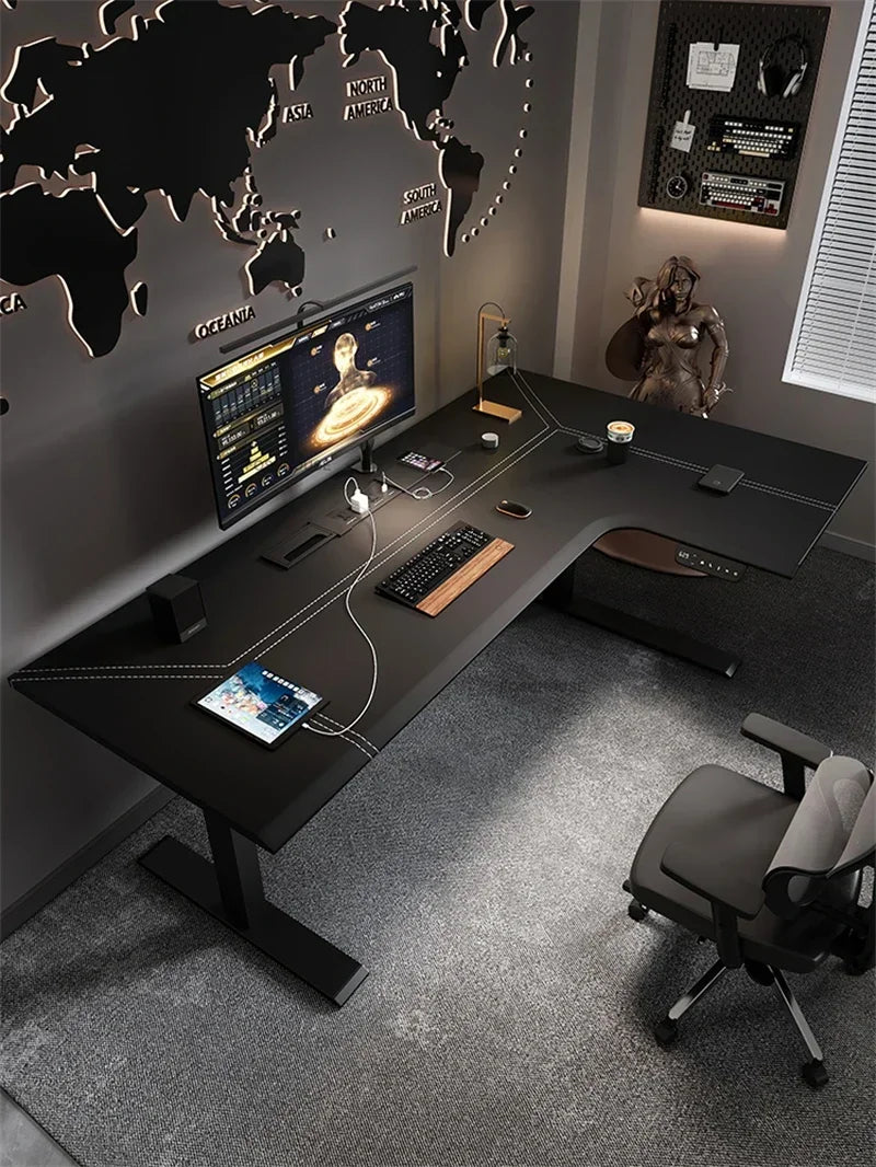 Luxury Corner Lift Computer Desks Home Office Furniture Designer L-shaped Wood Gaming Table Bedroom Student Dormitory Study Desk