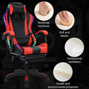 Gaming Chair with Bluetooth-compatible Speakers and RGB LED Lights, Ergonomic Massage Computer Gaming Chair with Lumbar Support