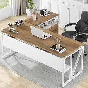 L Shaped Executive Computer Desk and lateral File Cabinet