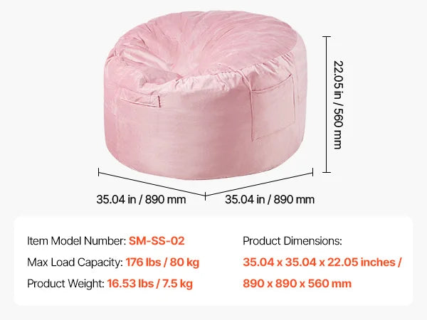SucceBuy Bean Bag Chair Round BeaBag Chair with Removable and Washable Cover 25D Memory Foam Filled Lazy Sofa for Bedroom