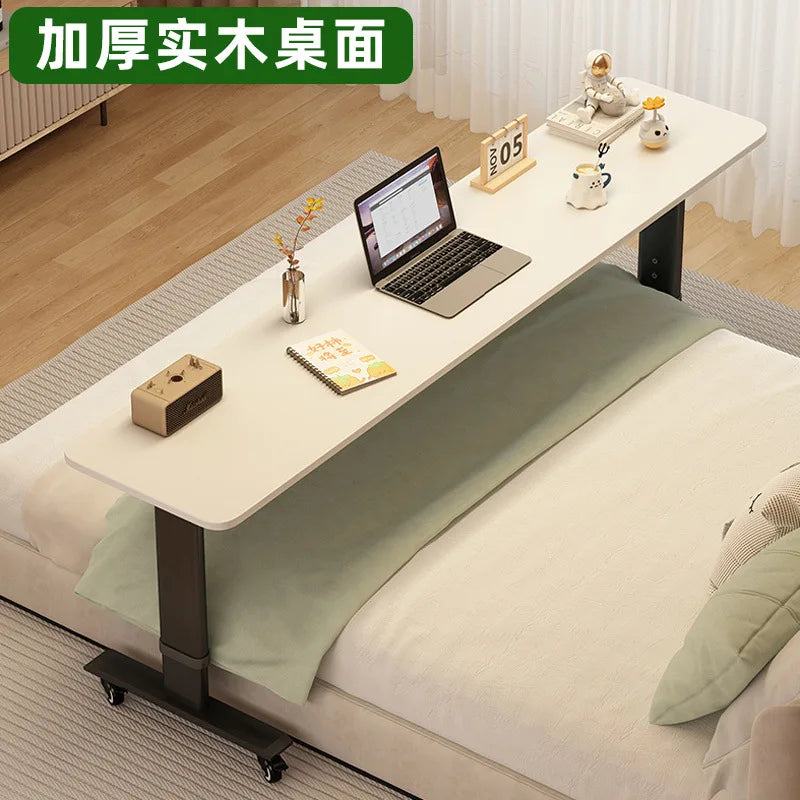 Height Adjustable Solid Wood Computer Desk with Wheels – Small Laptop Table 40/50cm for Home Office Study Workstation