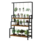 3 Tier Hanging Plant Stand, 68 Inch Tall Indoor Plant Shelves for Multiple Plants Display Wood Plants Shelf with Metal Frame for