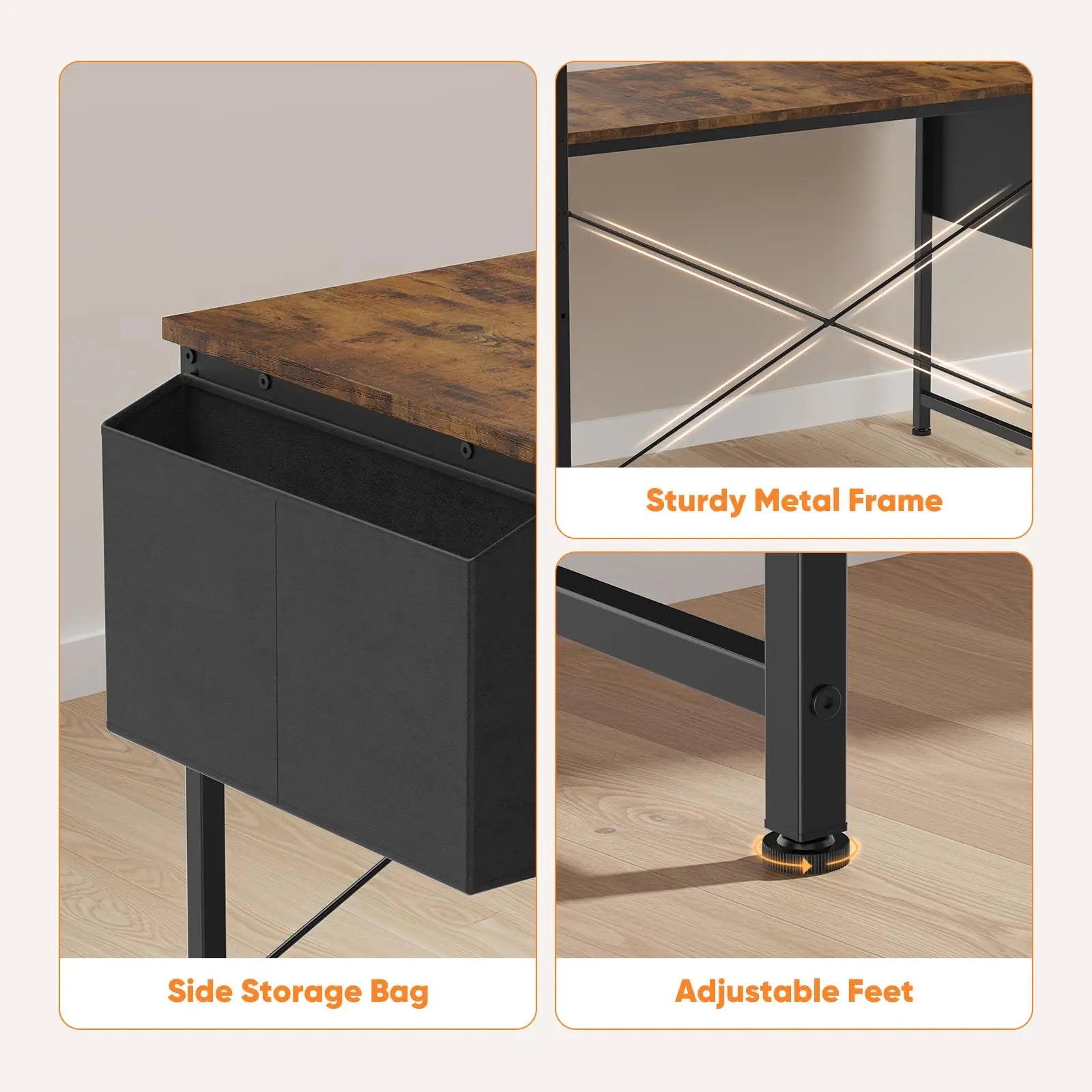 FurnishSpot SpaceSmart™ L-Shaped Computer Desk with Bookshelf & Storage