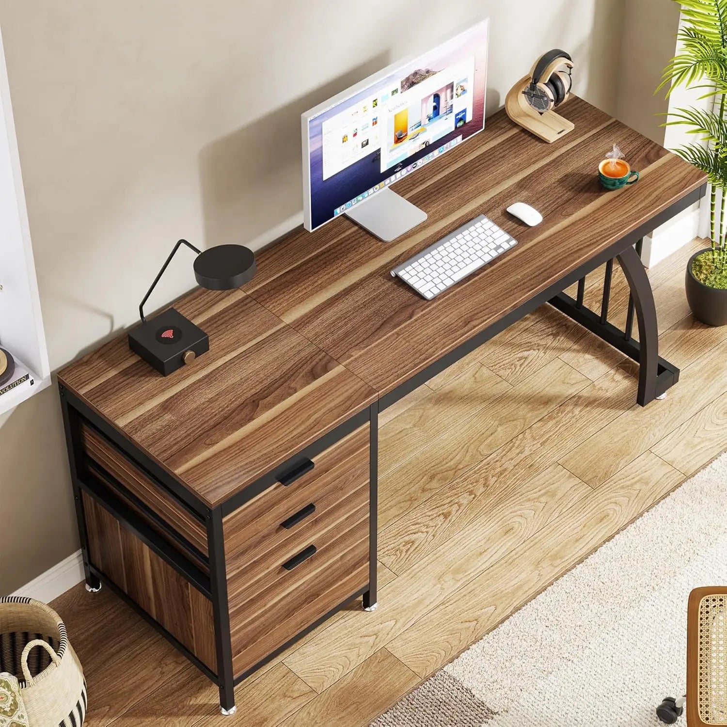 Computer Desk with 3 Drawers, 59-Inch PC Desk with Reversible Drawers, Industrial Study Writing Table Workstation with