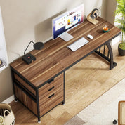 Computer Desk with 3 Drawers, 59-Inch PC Desk with Reversible Drawers, Industrial Study Writing Table Workstation with