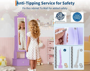 Freestanding Girls Jewelry Organizer with Full-Length Mirror & Three Storage Drawers