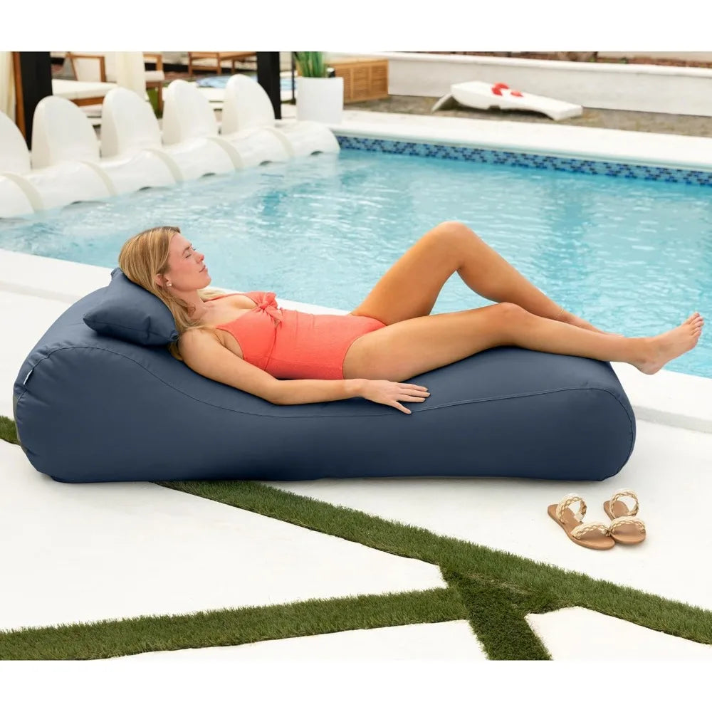Arlo Outdoor Bean Bag Sun Lounger - Pool and Patio Chaise Recliner, Navy Blue