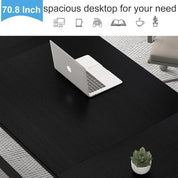 Large Black Desk, 70.8” Long Computer Desk for Home Office, Modern Wide Executive Work Desk for Writing Study, Simple Wood Meta