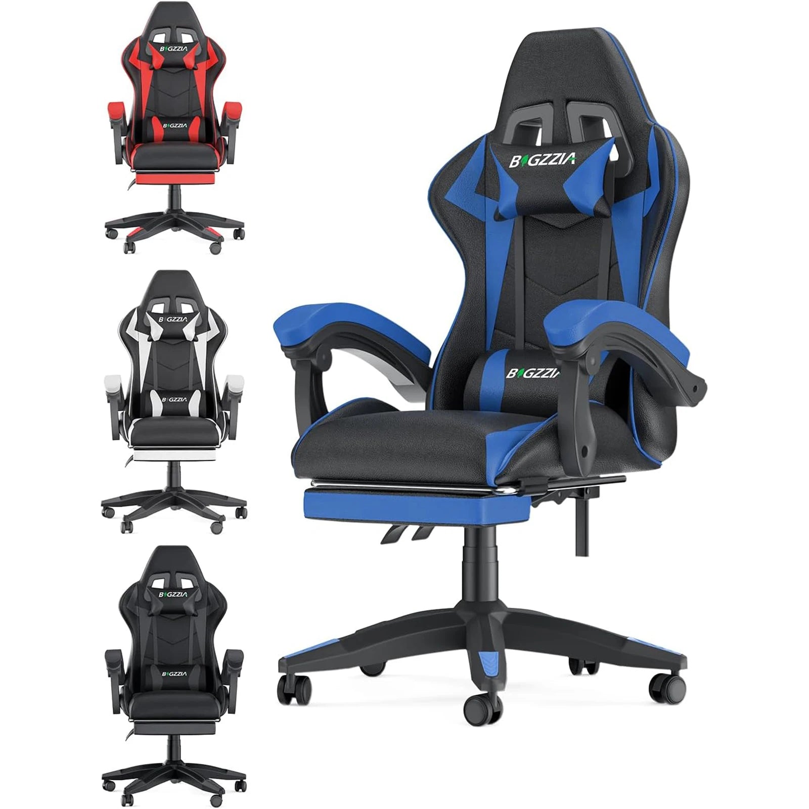 Ergonomic Gaming Chair with Footrest, Headrest, and Lumbar Cushion
