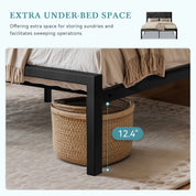 HOOMIC Metal Bed Frame with Upholstered Headboard, Litchi Grain Faux Leather Design, Easy Assembly, No Box Spring Needed Allewie