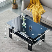 Living Room Rec Coffee Table, Tea Table Suitable For Waiting Room, Modern Side Coffee Table With Wooden Leg, Glass Tabletop