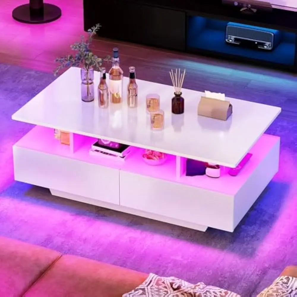 FurnishSpot SpaceSmart™ LED Coffee Table with Hidden Storage