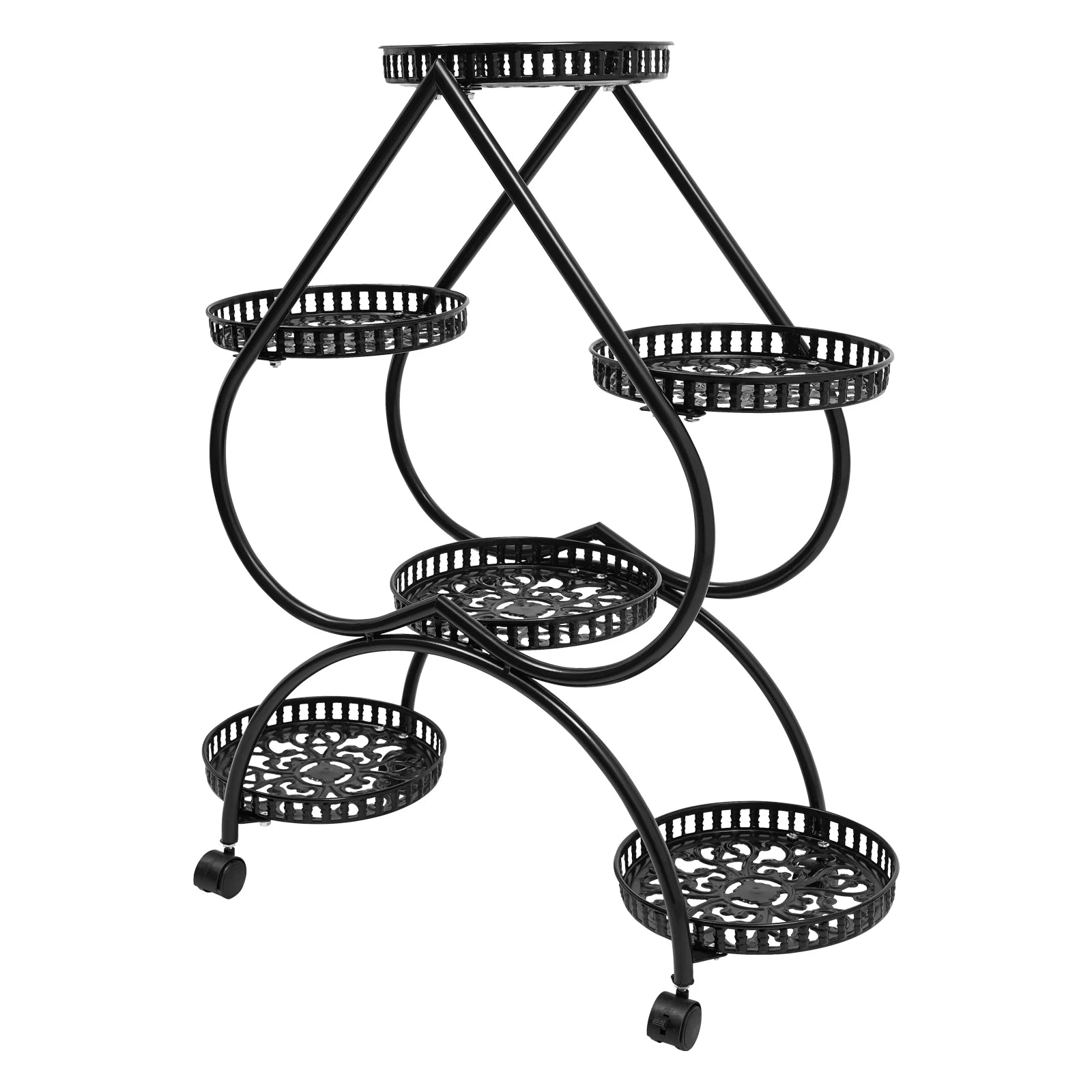 4-Tier Metal Plant Stand Heart Flower Pot Stand 6 Potted Plant Display Rack Indoor Outdoor Plant Shelf for Balcony Patio Garden