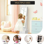 Freestanding Kids Jewelry Armoire with Full-Length Mirror, LED Light & 3 Storage Drawers