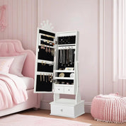 Freestanding Kids Jewelry Armoire with Full-Length Mirror, LED Light & 3 Storage Drawers