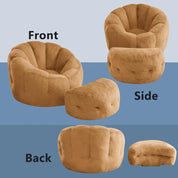 Flower Bean Bag Chair with Ottoman for Adults,Large Beanbag Chair with Artificial Rabbit Fur Fabric,Comfy Single Sofa