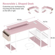 L Shaped Computer Desk Gaming Desk Writing Desk with Power Outlets & LED Light