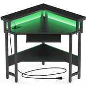 JHK Corner Desk Office Computer Desk for Small Space with LED Lights Gaming Table with Storage Shelves Power Outlets For Home