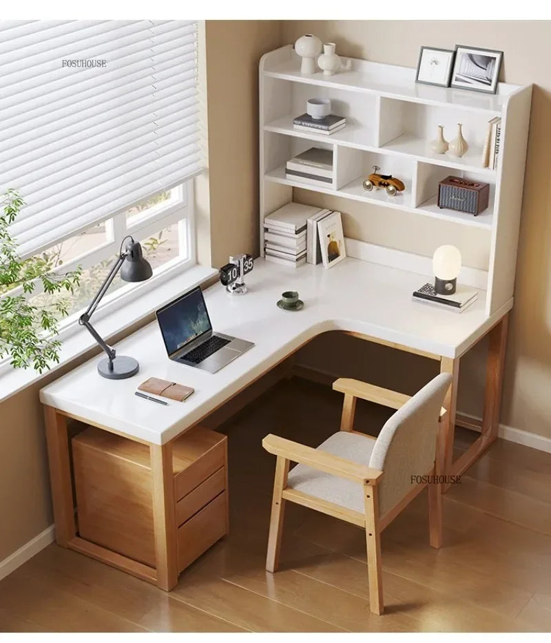European Solid Wood Corner Computer Desks Home Desktop Computer Table L-shaped Long Writing Desks Double E-sports Gaming Table D