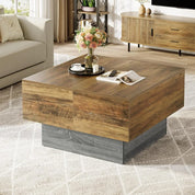 expandable farmhouse coffee table with storage for living room, suitable for small spaces