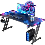 Ergonomic Gaming Desk with LED Lights and Carbon Fiber Surface