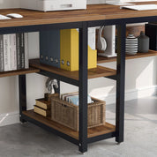 FurnishSpot® Wooden Computer Desk with Storage Cabinet – Mahogany Finish