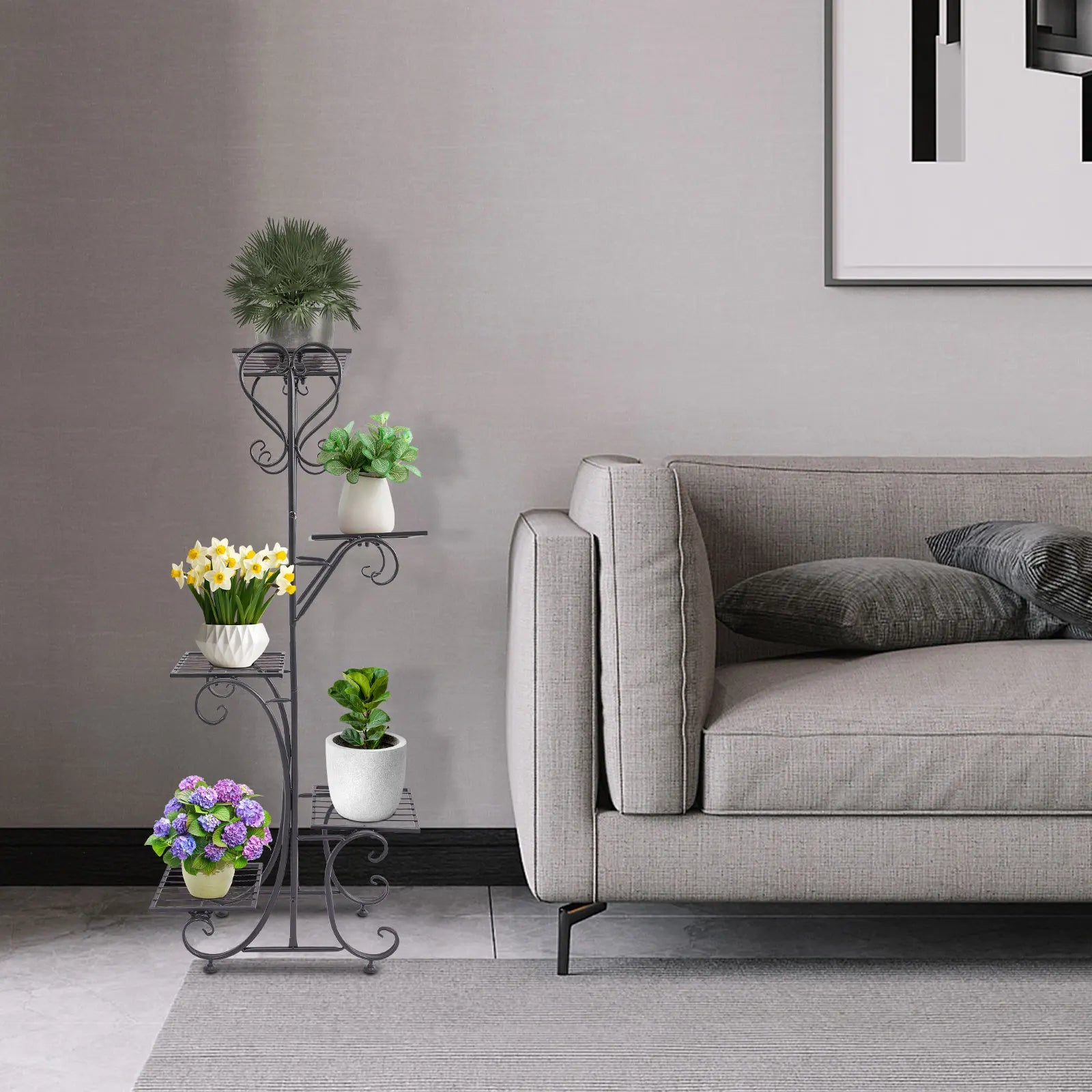 Upgraded 5-Tray Flower Stand | Floor Standing, Baking Paint, 19.689.8441.73in, Modern Style 5-Tier Plant Rack with Square Trays