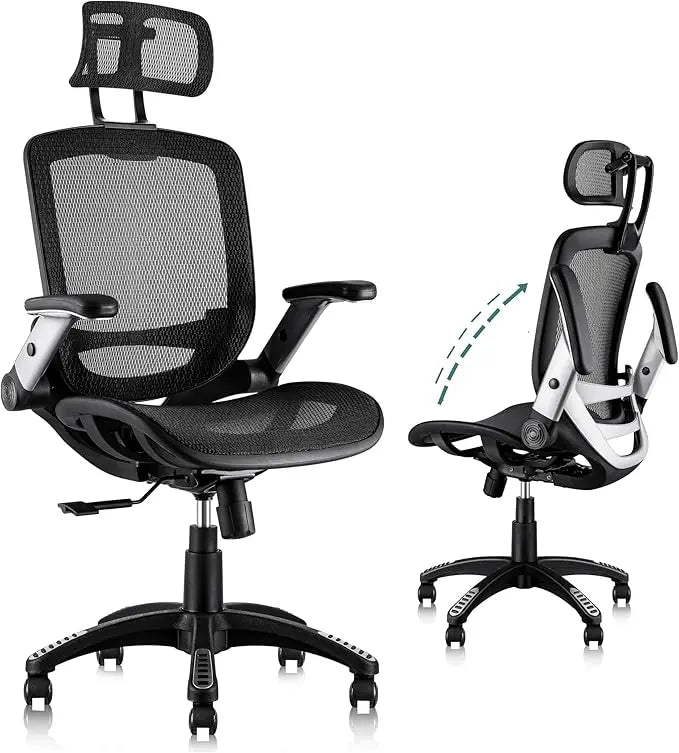 Ergonomic Office Chair with Headrest, Flip-Up Arms, 90-120° Tilt Lock and Wide Cushion