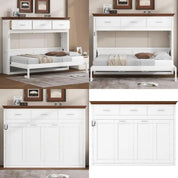 FurnishSpot™ Twin Size Horizontal Murphy Bed with Storage Drawers – Walnut Finish Foldable Wall Bed