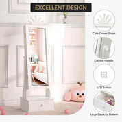 Freestanding Kids Jewelry Armoire with Full-Length Mirror, LED Light & 3 Storage Drawers