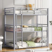 Twin Size Metal Bunk Bed with Built-in Ladder, Safety Guardrails for Small Spaces