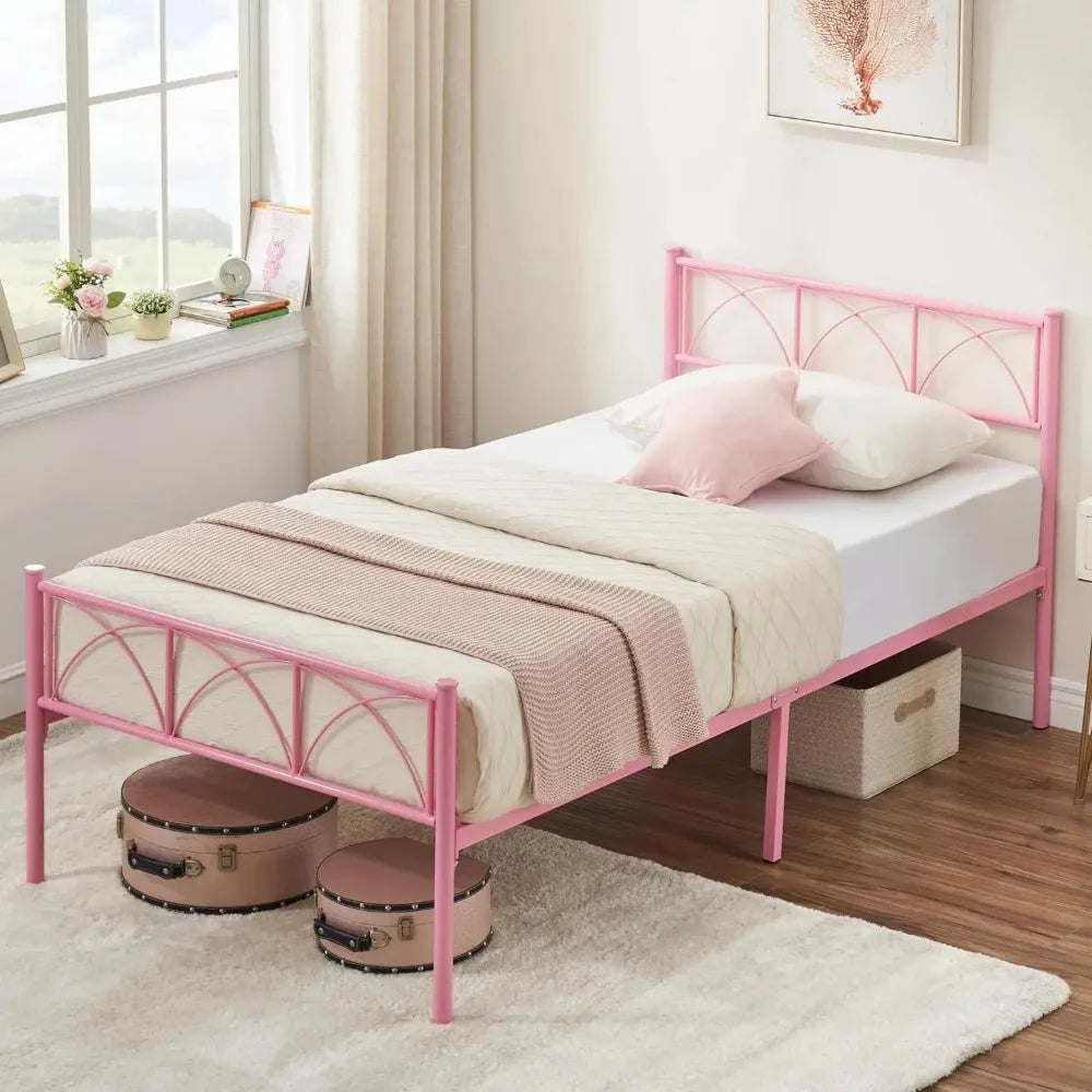 Platform Bed Frame with Headborad&Footboard,12.2 inches,No Box Spring Needed,Simple Assembly,Furniture(Pink,Twin)