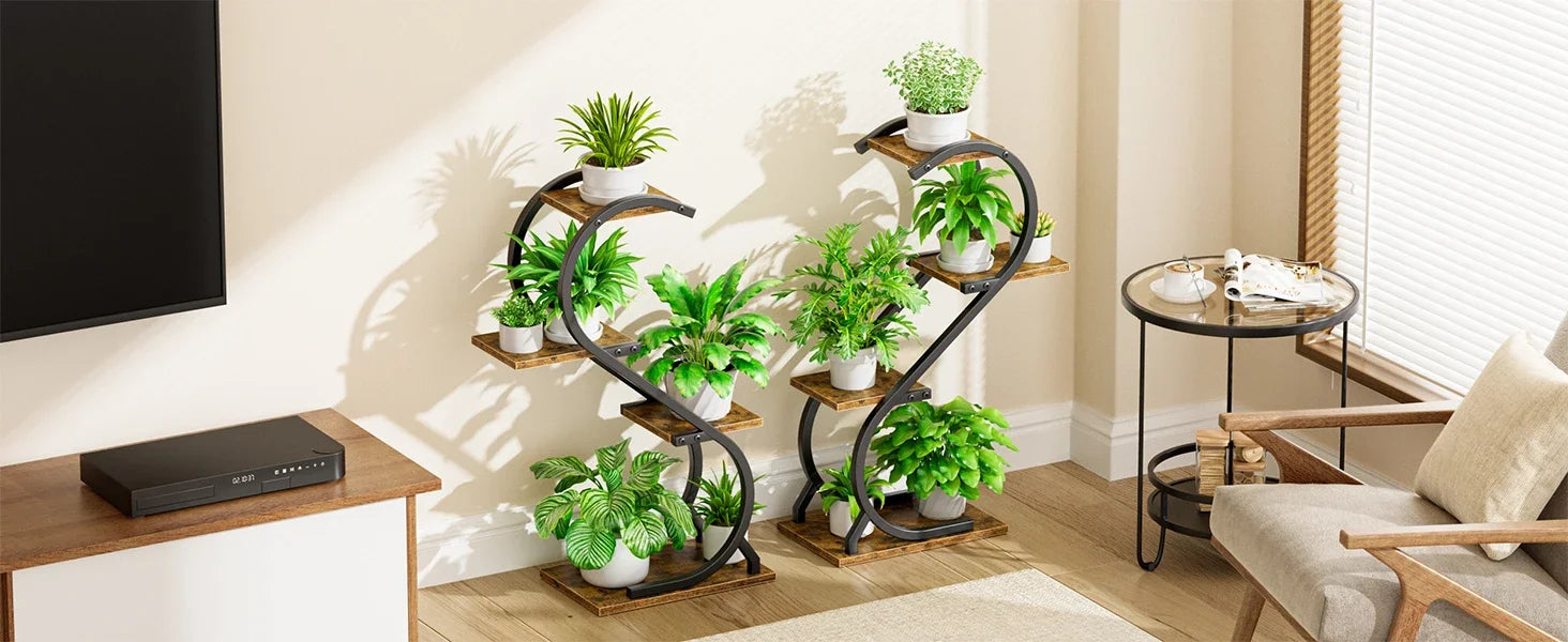 Indoor 4 Tiered Metal Plant Stand with Grow Light