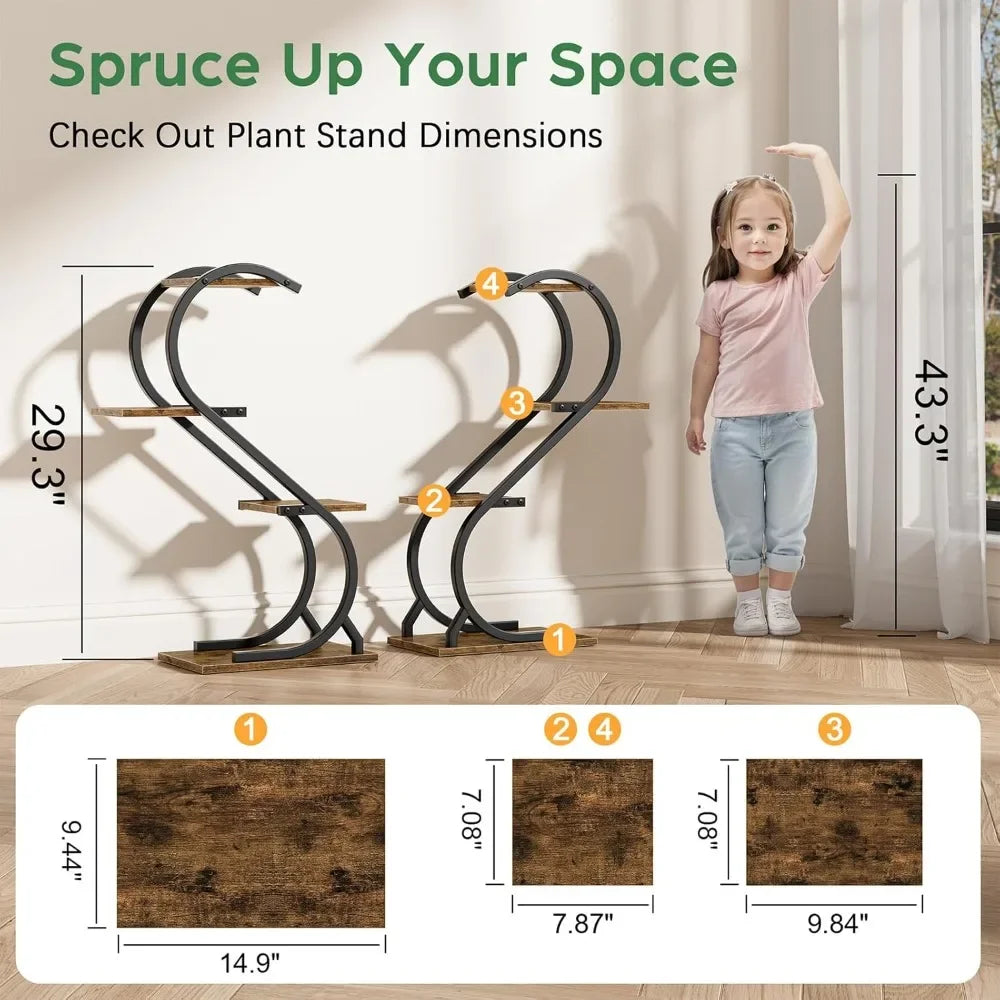 Indoor 4 Tiered Metal Plant Stand with Grow Light