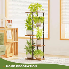 2025 Bamworld Corner Plant Stand Indoor 5 Tier Metal Plant Shelf Brown Plant Stands