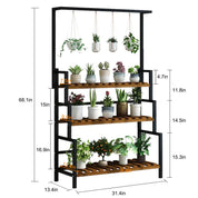 3 Tier Hanging Plant Stand, 68 Inch Tall Indoor Plant Shelves for Multiple Plants Display Wood Plants Shelf with Metal Frame for