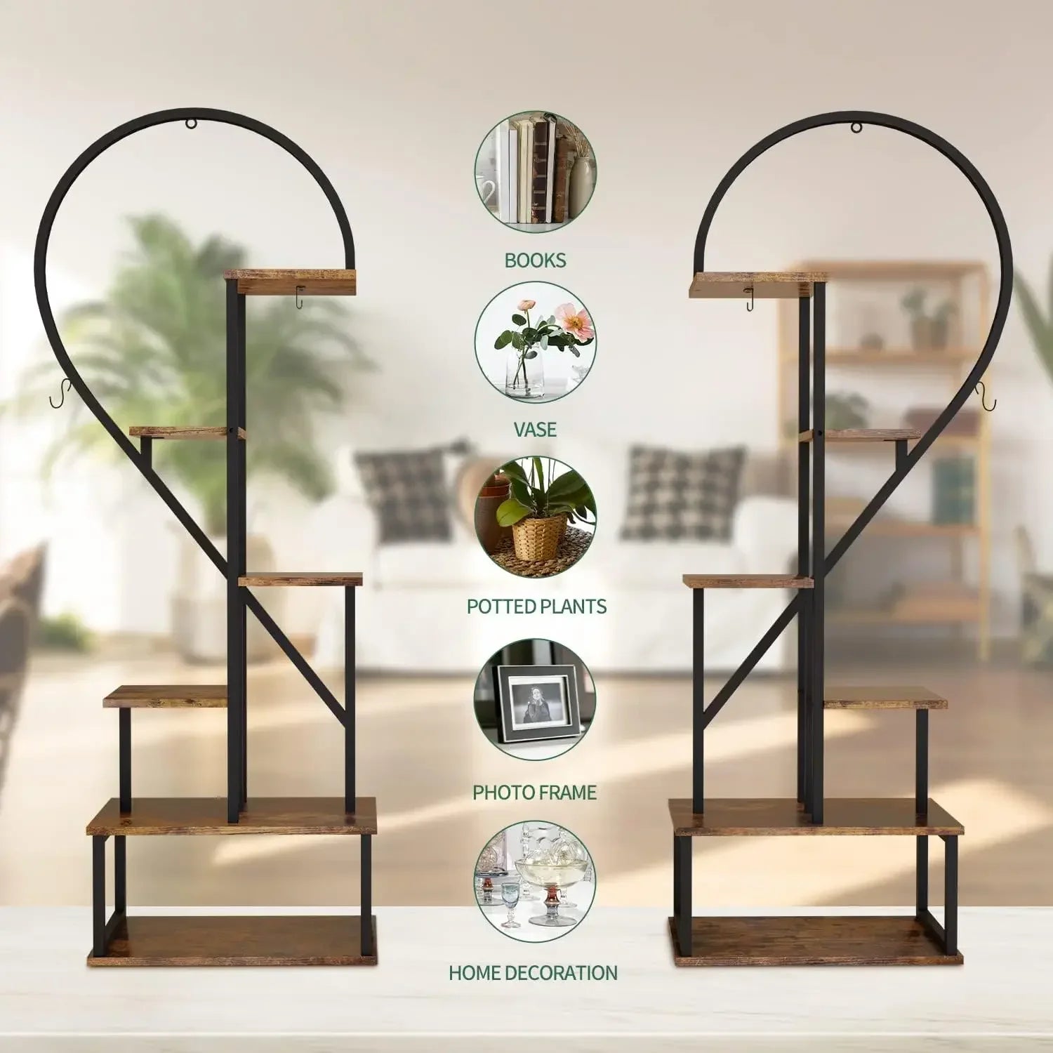6 Tier Metal Plant Stand, Indoor Plants Multiple, Brown Plant Shelf Rack for Home Patio Lawn Garden (2 Pack)